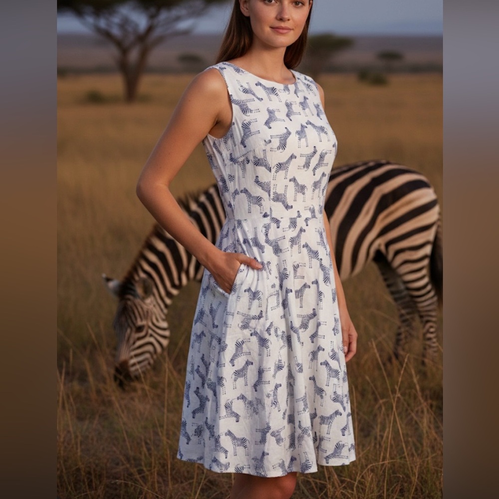 L.A. SOUL Zebra Print Teacher Dress – Modest Fit & Flare with Pockets – Size S